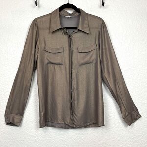 Gold Hawk 100% Silk Sheer Button Down Top in Gold Shimmery Taupe size Small